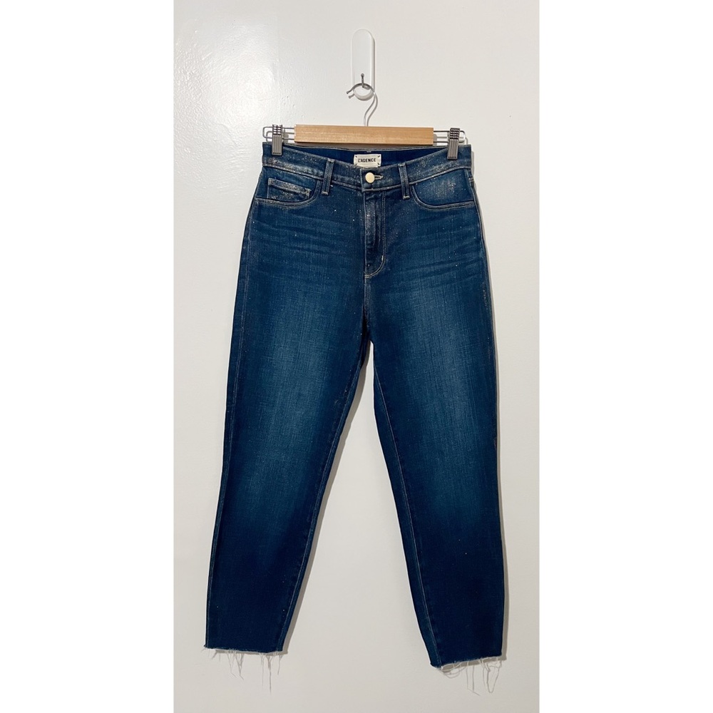 L'AGENCE Women's Blue‎ Gold Glitter Coat Ankle Jeans Size 26